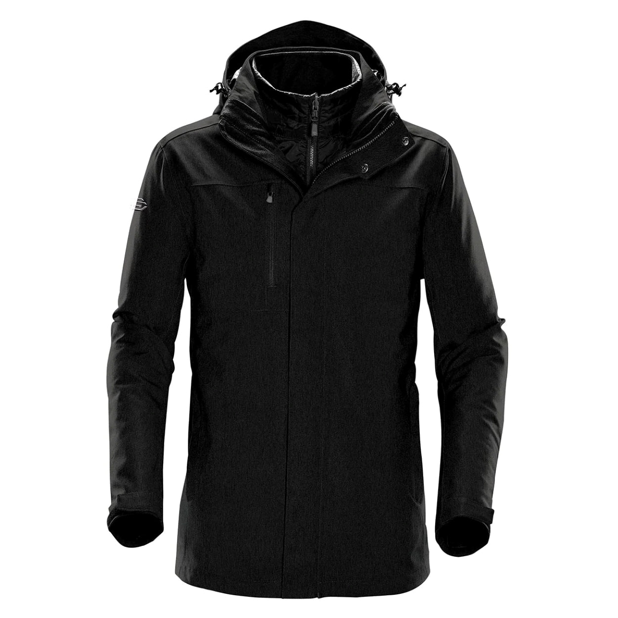 Black hybrid coat on a white background
