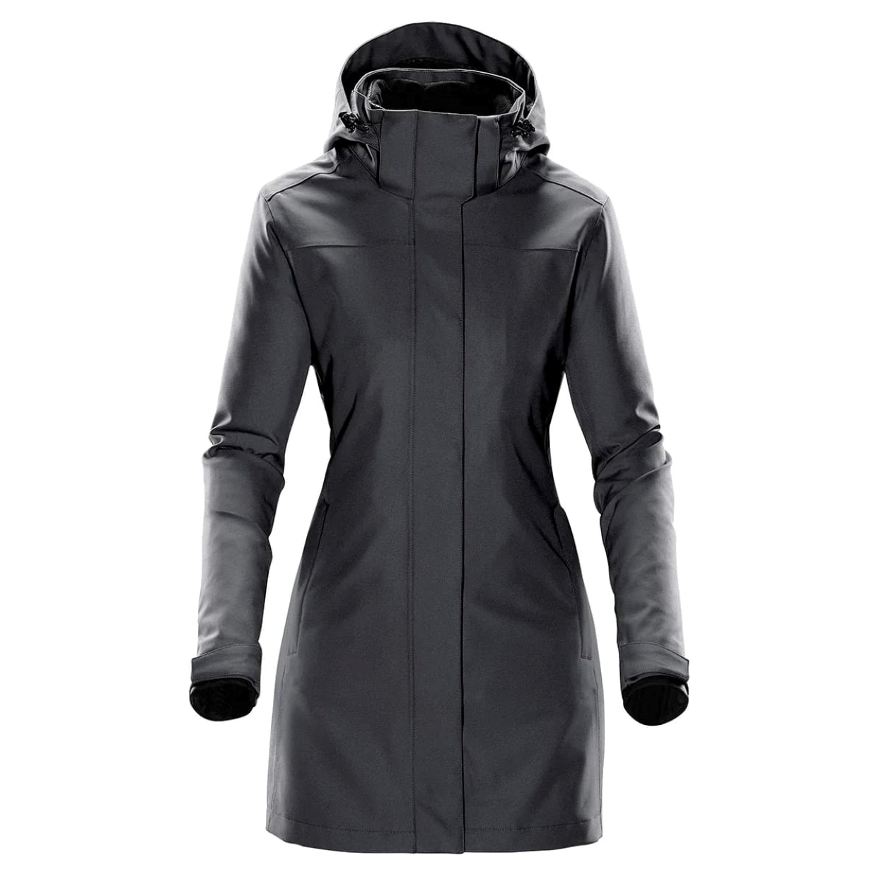 Charcoal twill hybrid coat on a white background