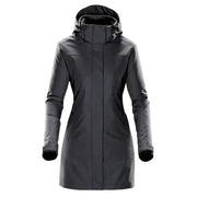 Charcoal twill hybrid coat on a white background