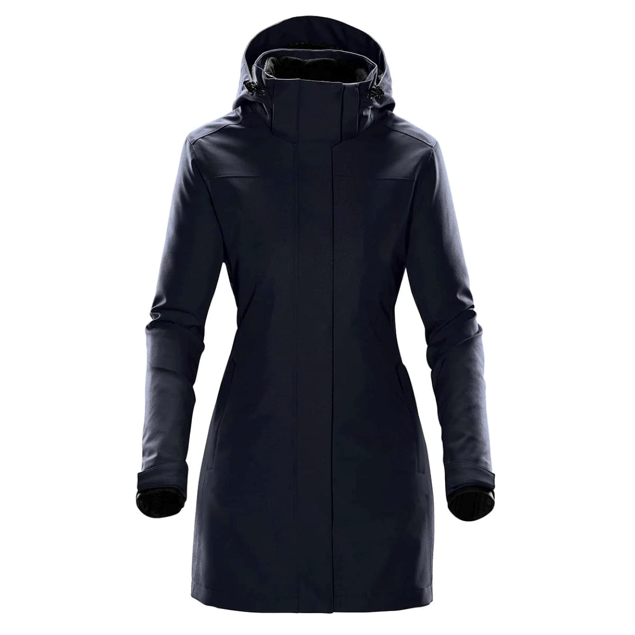 Navy hybrid coat on a white background