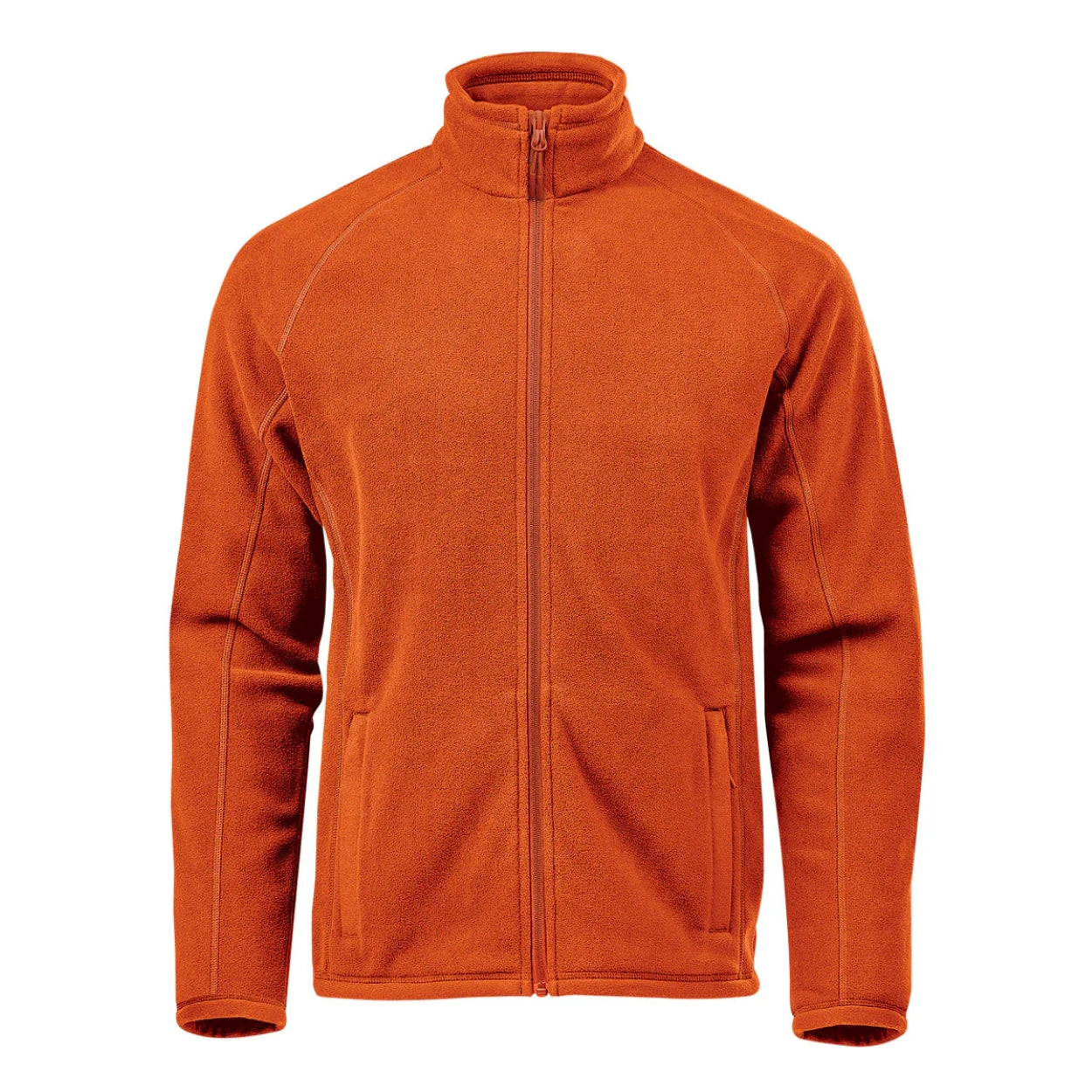 Rust orange polar jacket on a white background