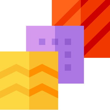 Colorful pattern with squares in purple, orange, and yellow on a white background
