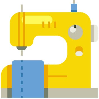 Icon of a yellow and blue sewing machine on a white background