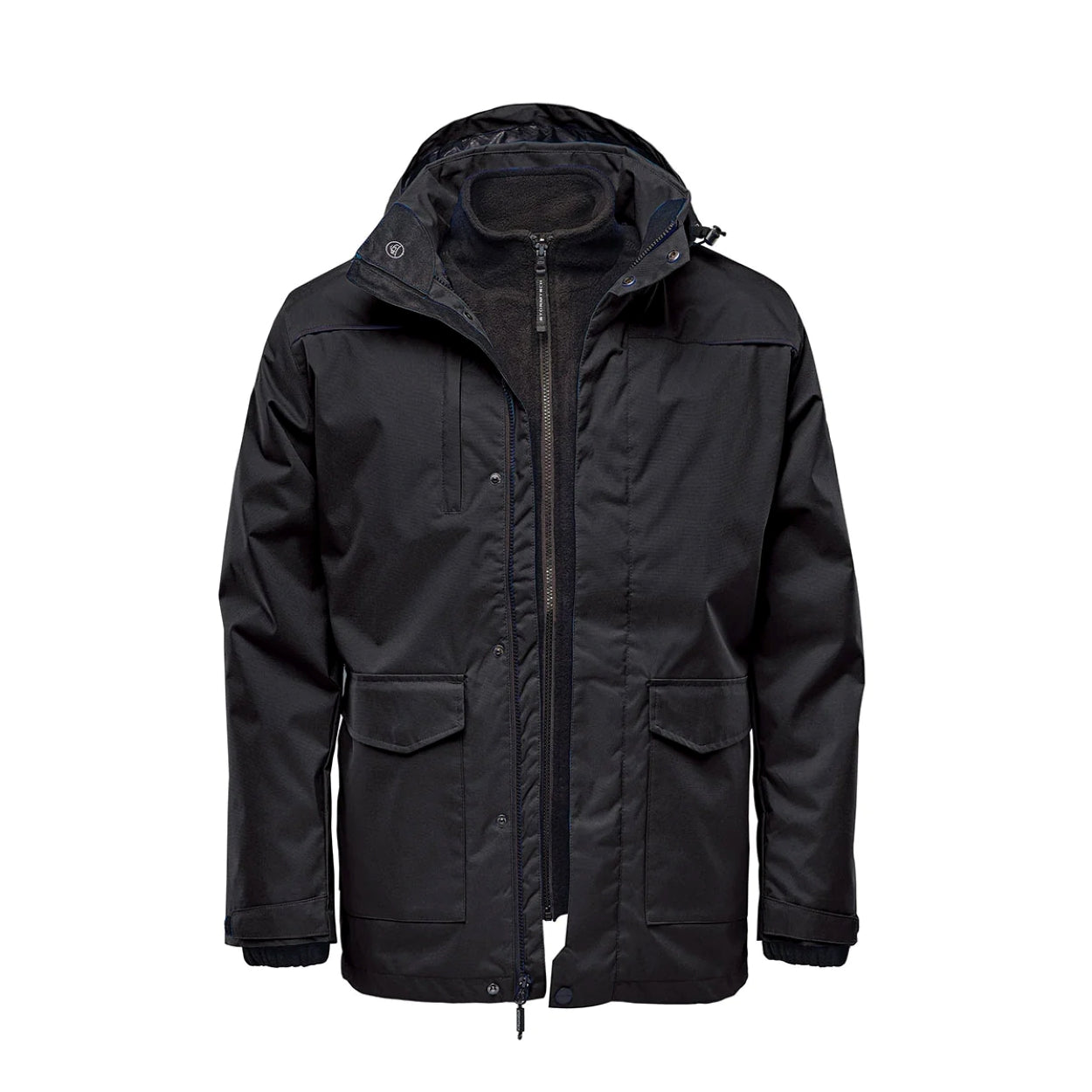 Black hybrid coat on a white background