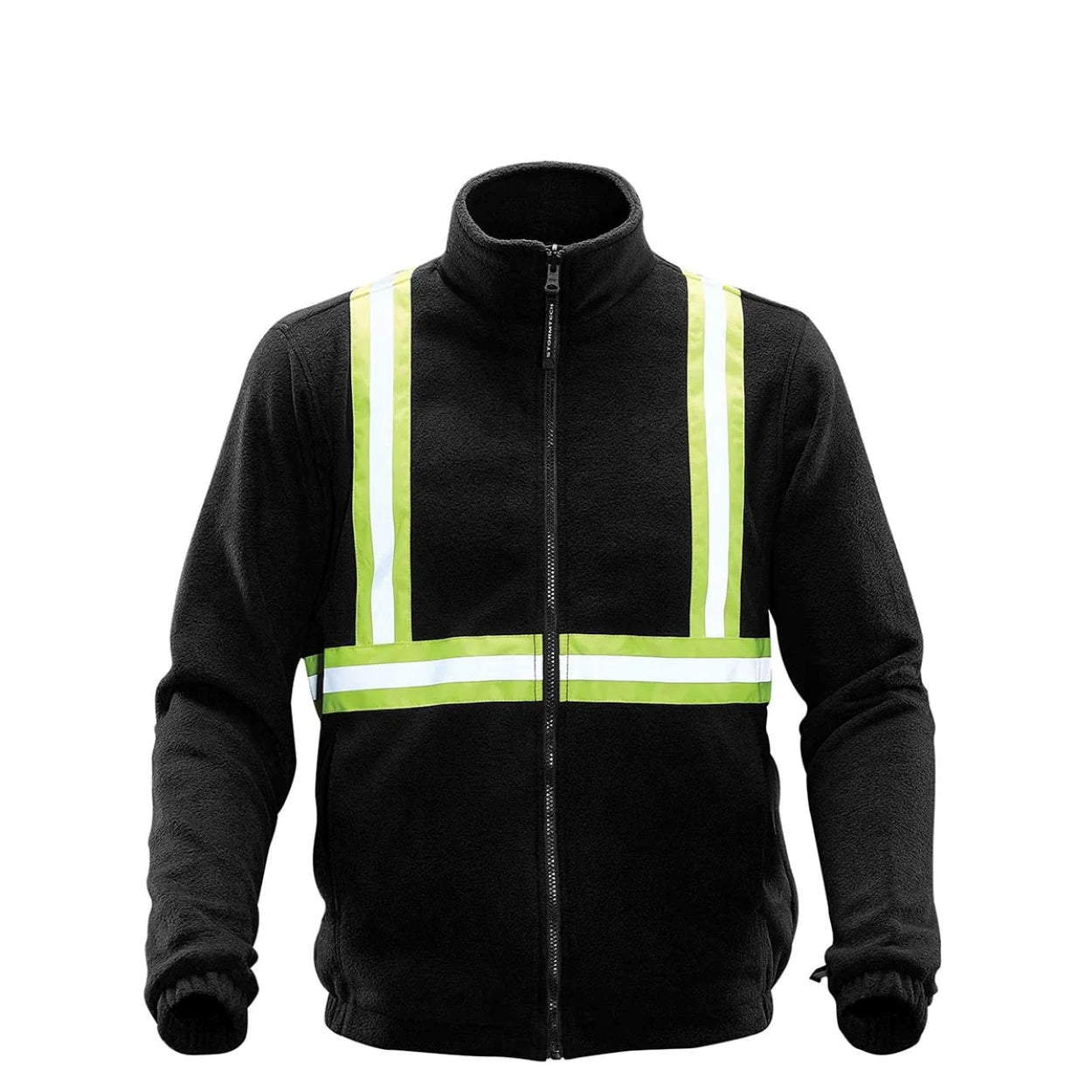 Hi-vis black hybrid coat on a white background