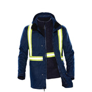 Hi-vis navy hybrid coat on a white background
