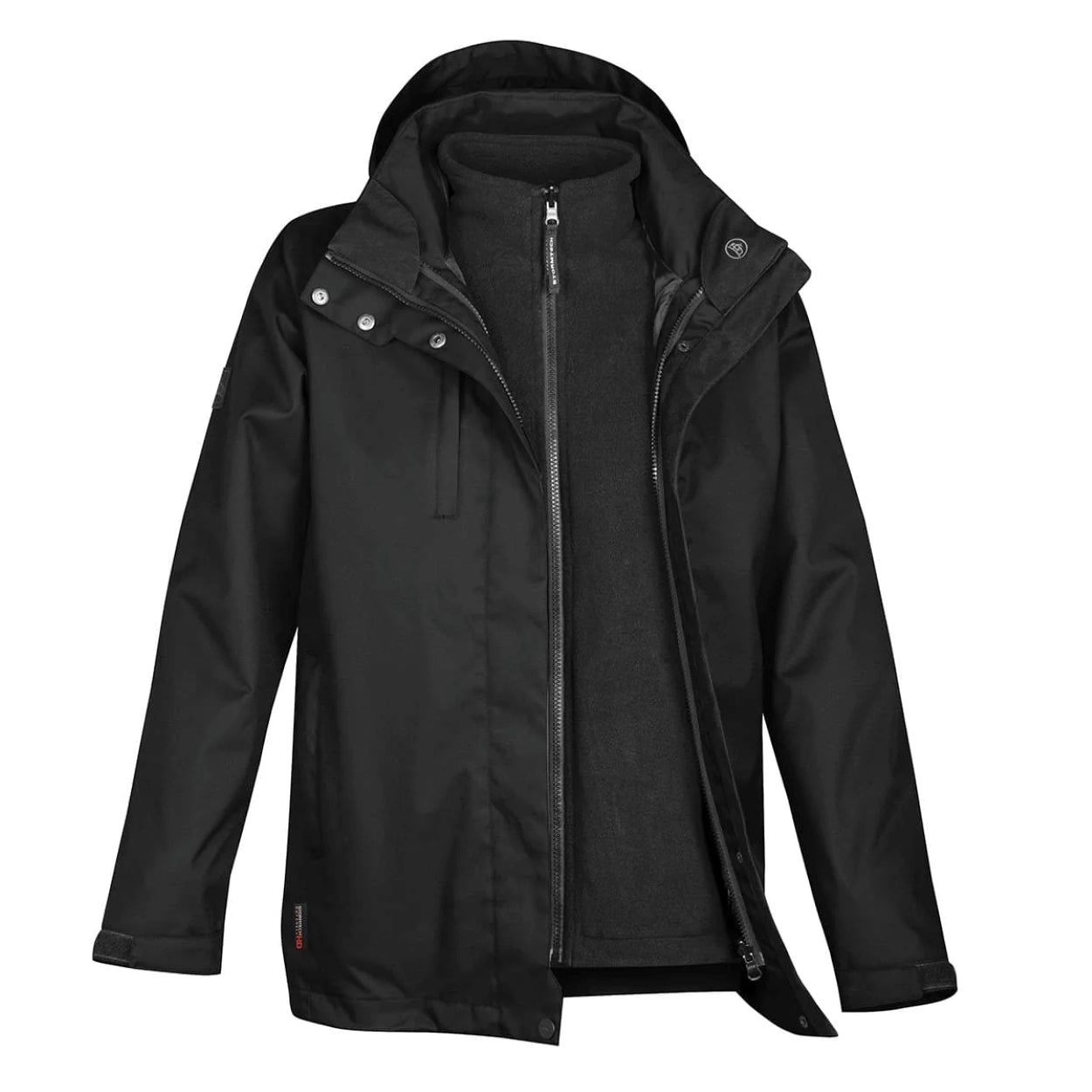 Black hybrid coat on a white background