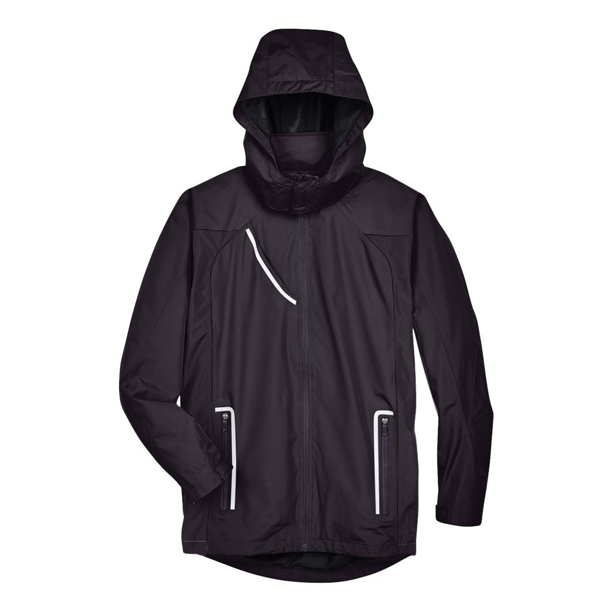 Black rain jacket on a white background