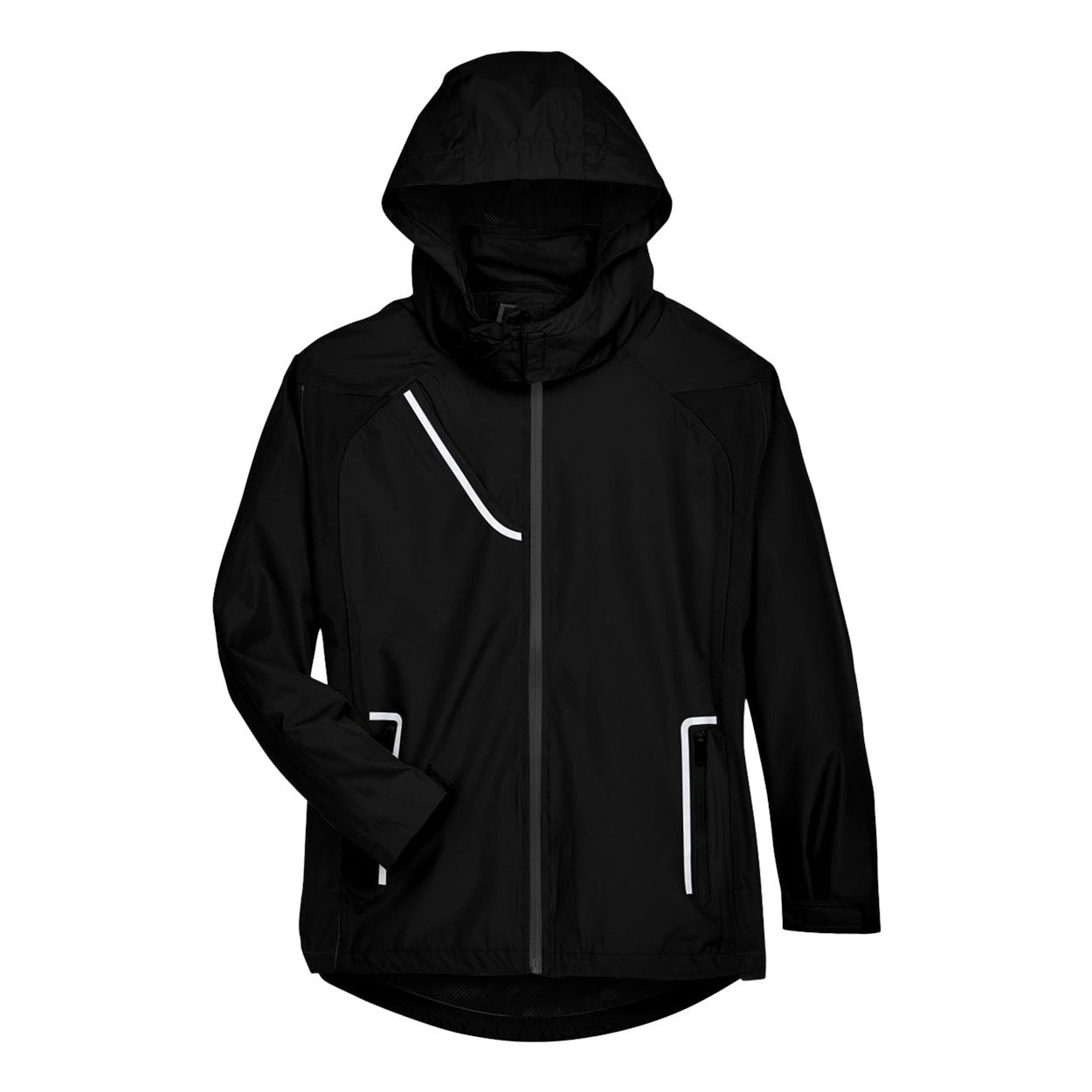 Black rain jacket on a white background