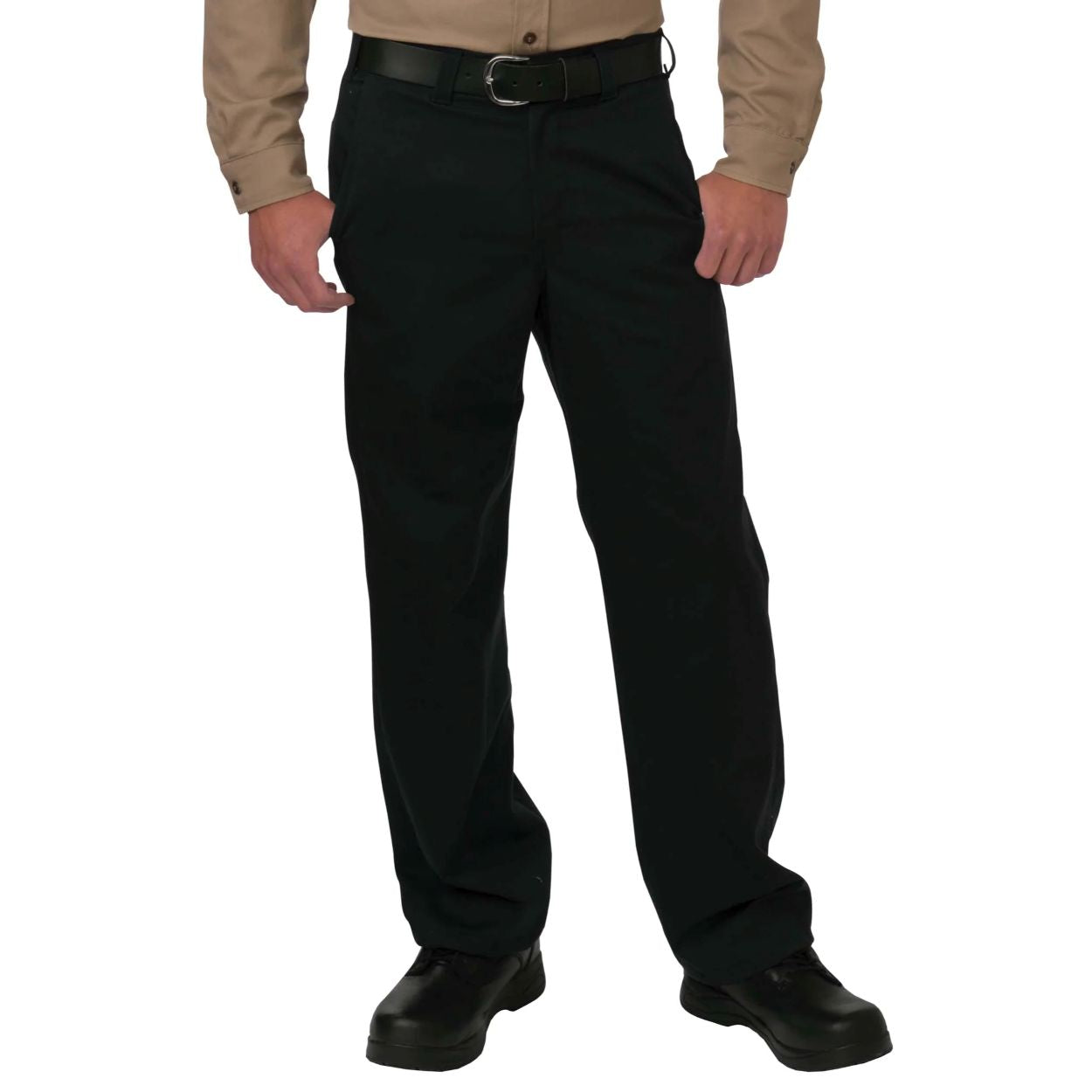 Black work pants on a white background