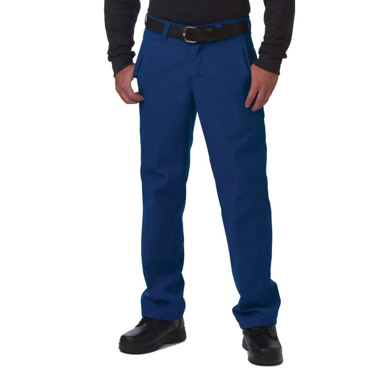 Royal blue work pants on a white background