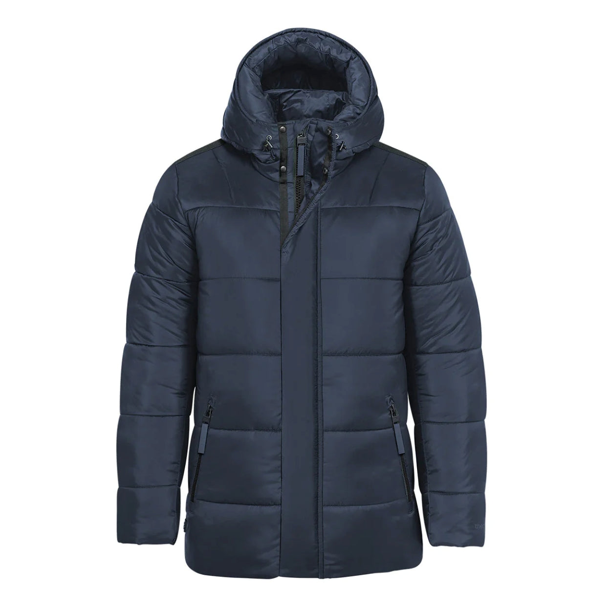 Midnight parka with hood on a white background