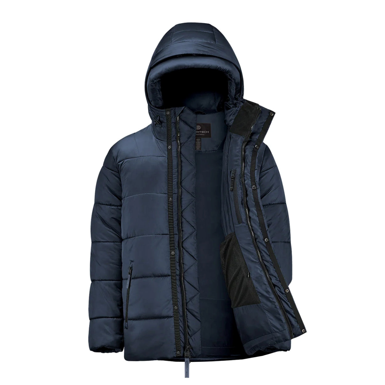 Midnight parka with hood on a white background