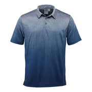 Navy heather polo shirt on a white background