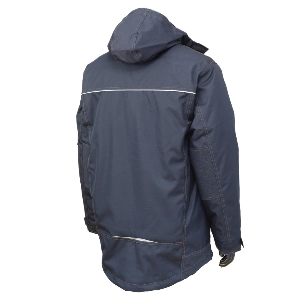 Navy hybrid coat on a white background