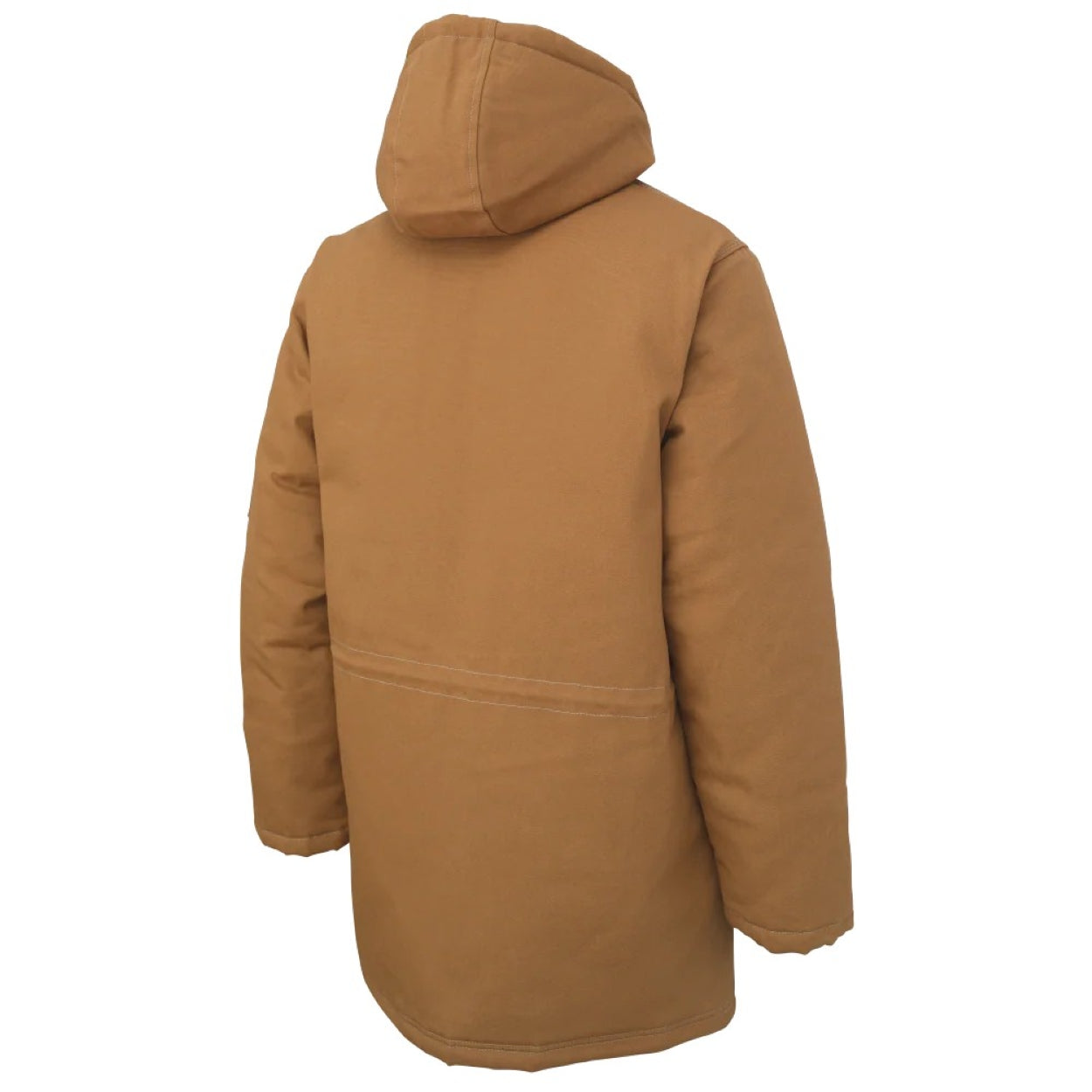 Brown parka with hood on a white background