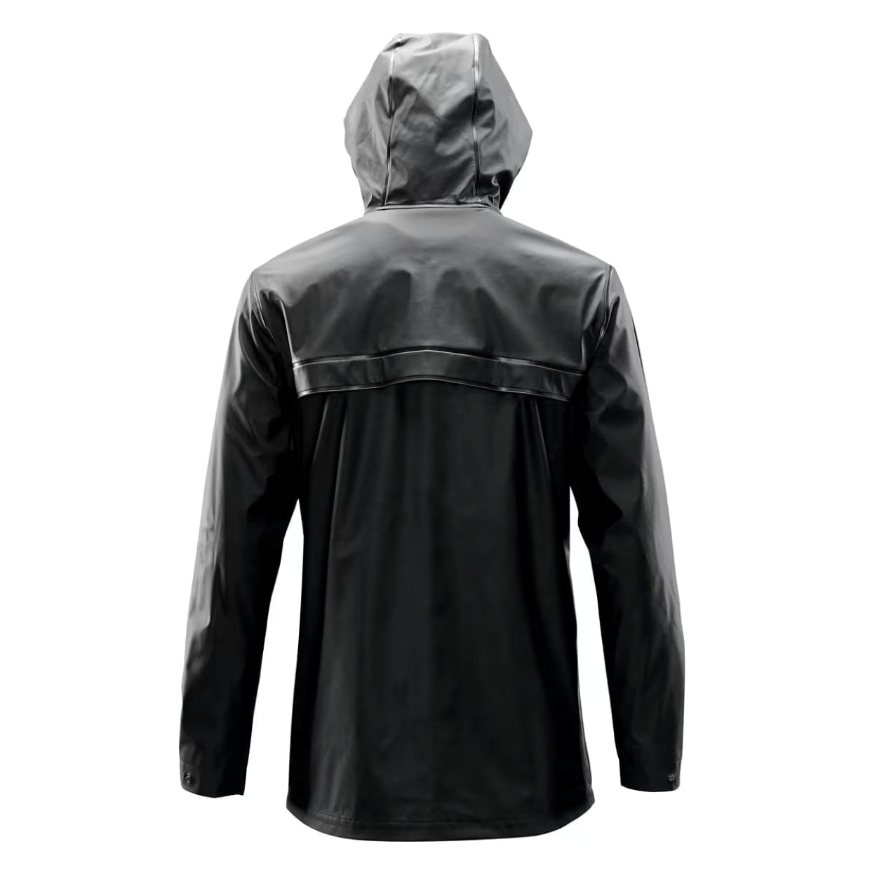 Black rain jacket on a white background