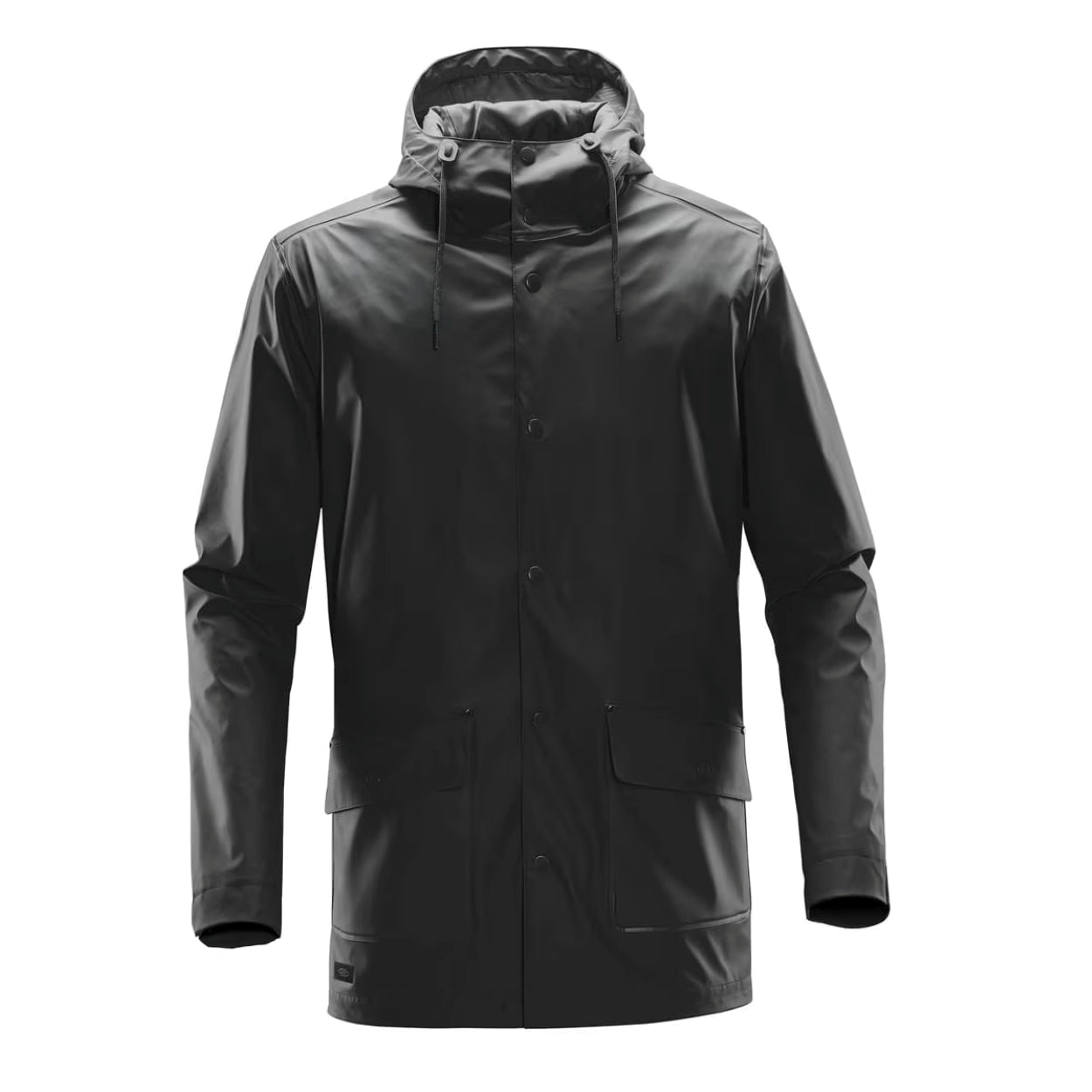 Black rain jacket on a white background