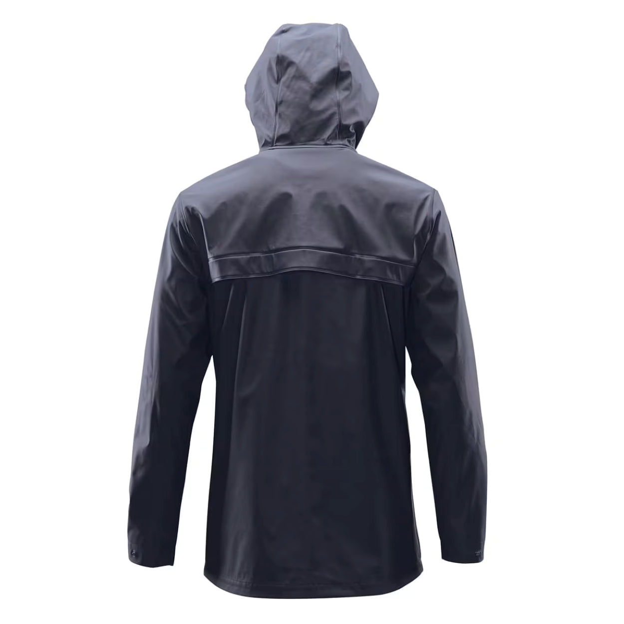 Navy rain jacket on a white background