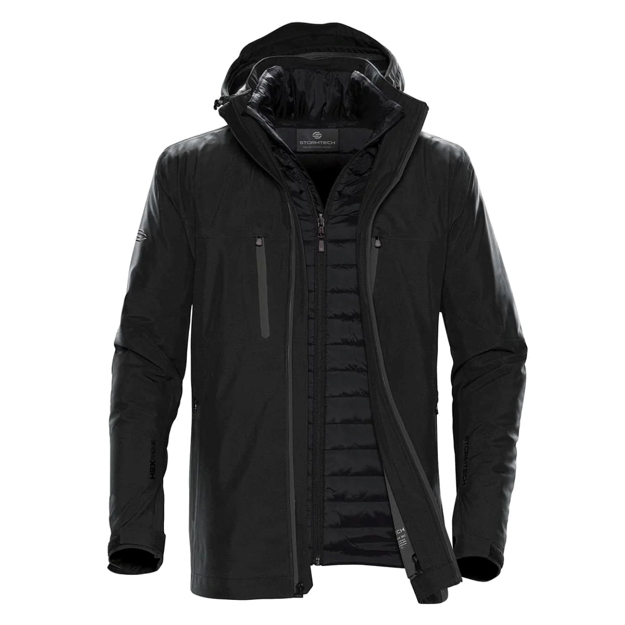 Black/carbon hybrid coat on a white background