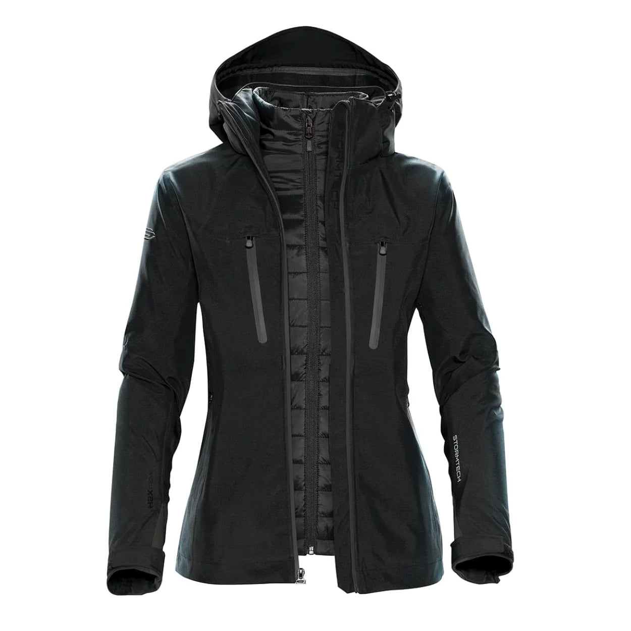 Black/carbon hybrid coat on a white background