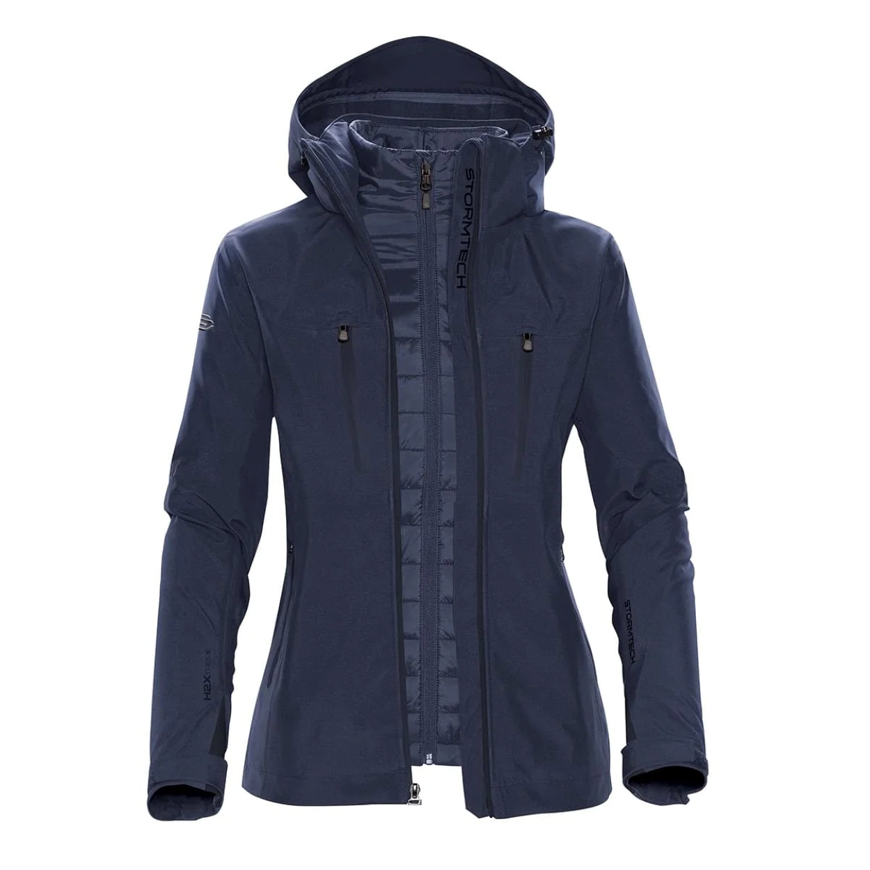 Navy/navy hybrid coat on a white background