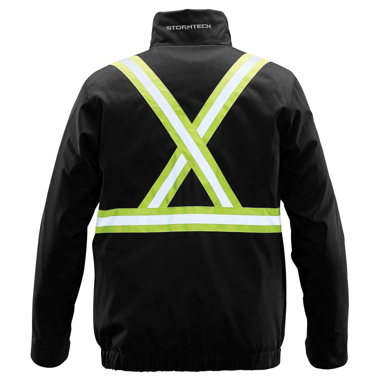 Hi-vis black hybrid coat on a white background