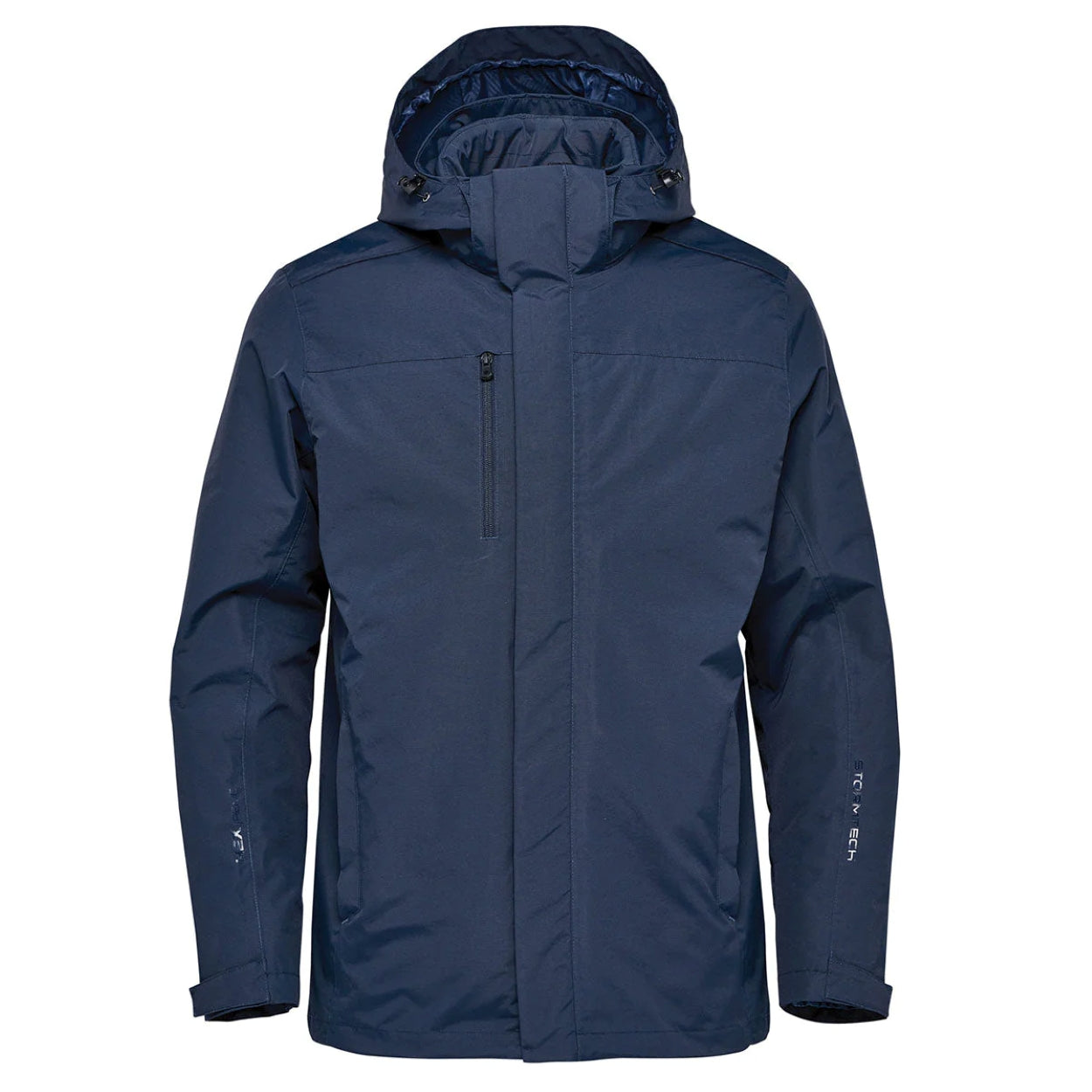 Navy hybrid coat on a white background