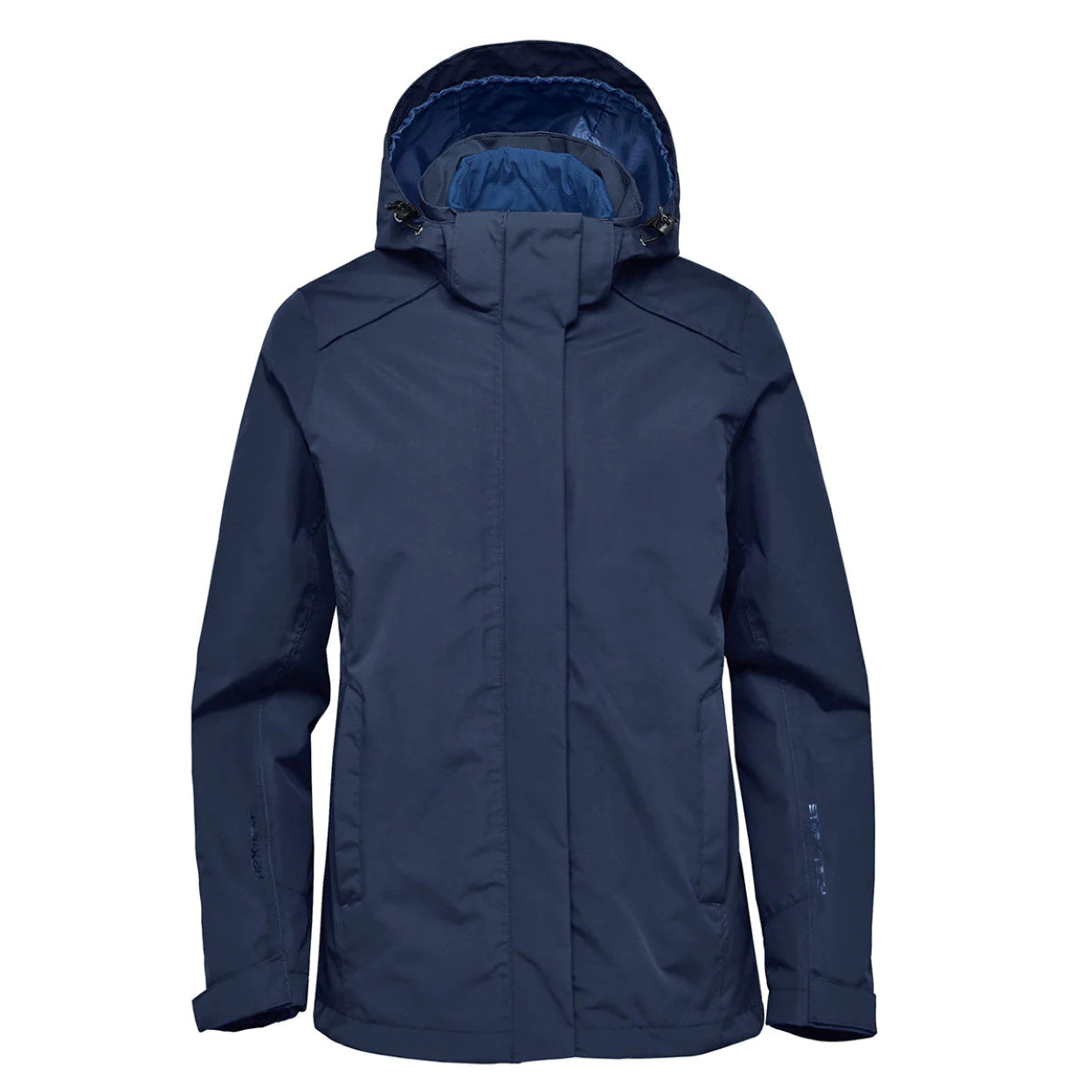 Navy hybrid coat on a white background