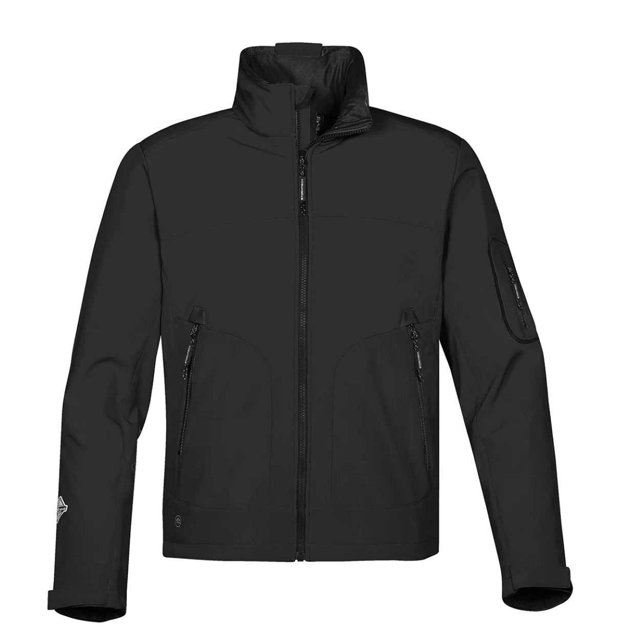 Black softshell jacket on a white background