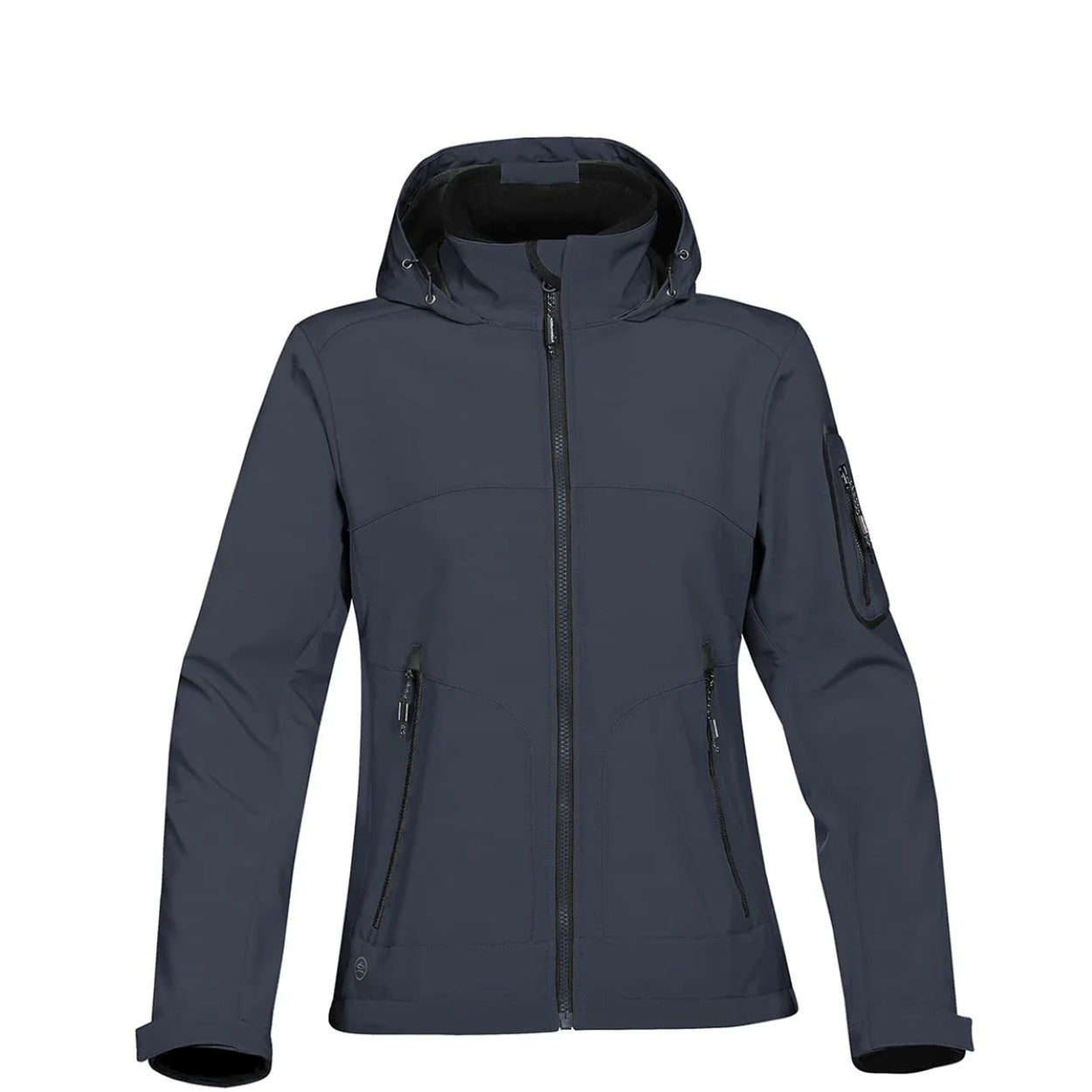 Navy softshell jacket on a white background