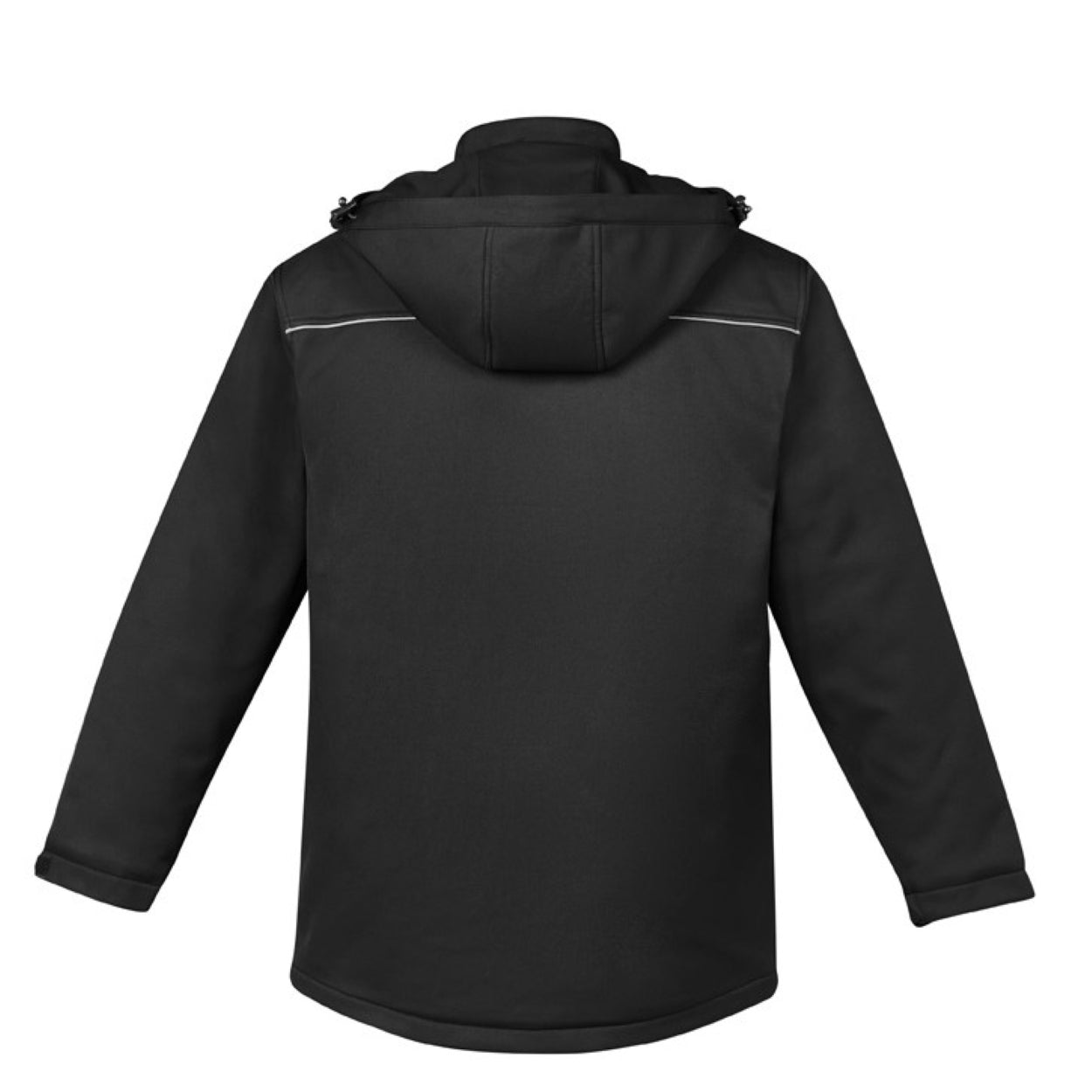 Black softshell jacket on a white background
