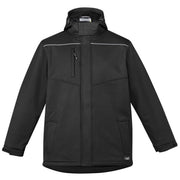 Black softshell jacket on a white background