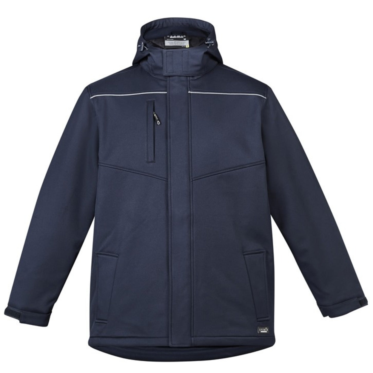 Navy softshell jacket on a white background