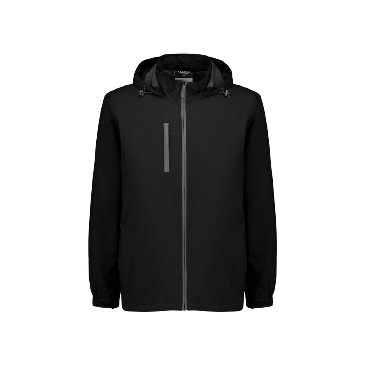 Black rain jacket on a white background