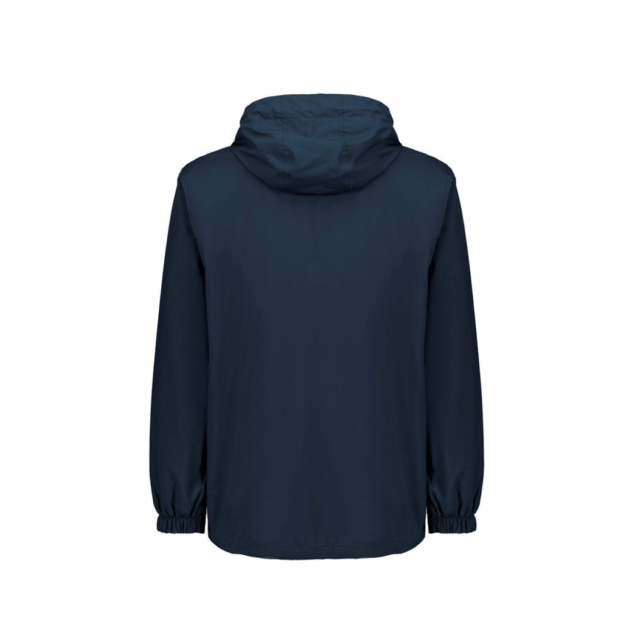 Navy rain jacket on a white background