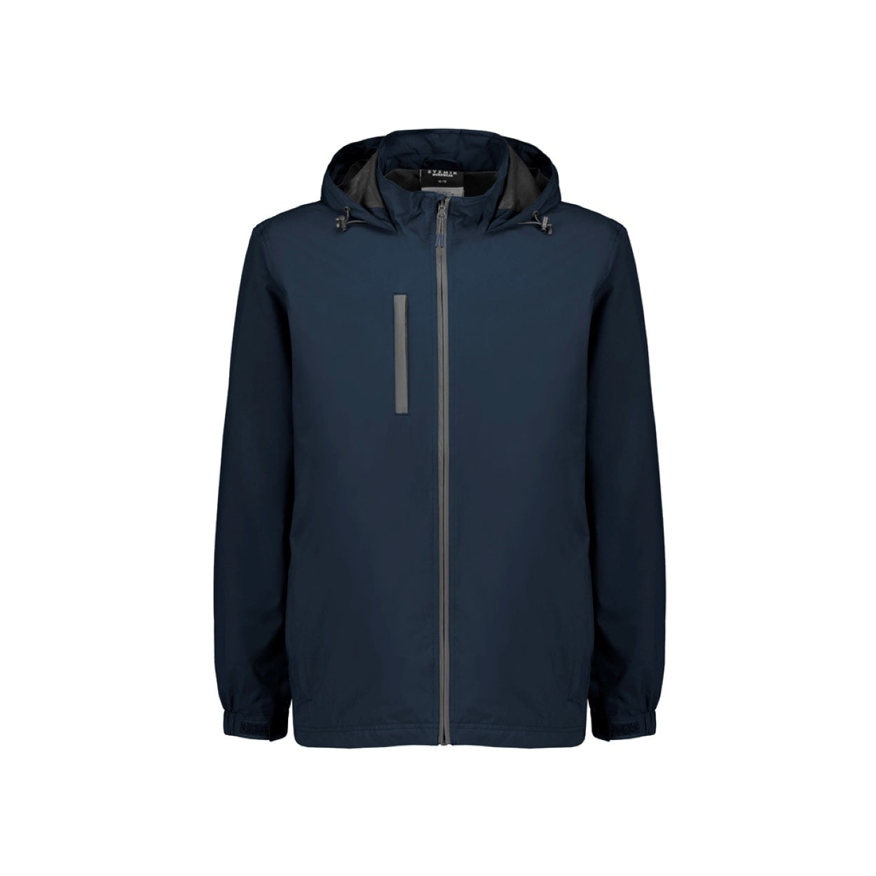 Navy rain jacket on a white background